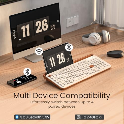 Portronics Bubble 3.0 Wireless Keyboard with Bluetooth + 2.4 GHz USB Receiver, Rechargeable Battery, Dual Height Adjustment, Multimedia Hotkeys with Numpad, for Laptop, PC, Smartphone, Tablet(Beige) - Image 2
