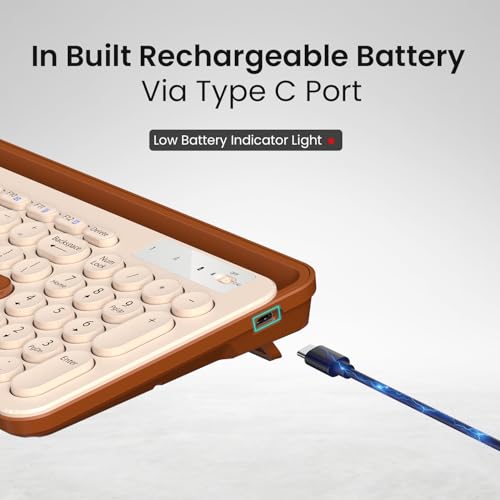 Portronics Bubble 3.0 Wireless Keyboard with Bluetooth + 2.4 GHz USB Receiver, Rechargeable Battery, Dual Height Adjustment, Multimedia Hotkeys with Numpad, for Laptop, PC, Smartphone, Tablet(Beige) - Image 5