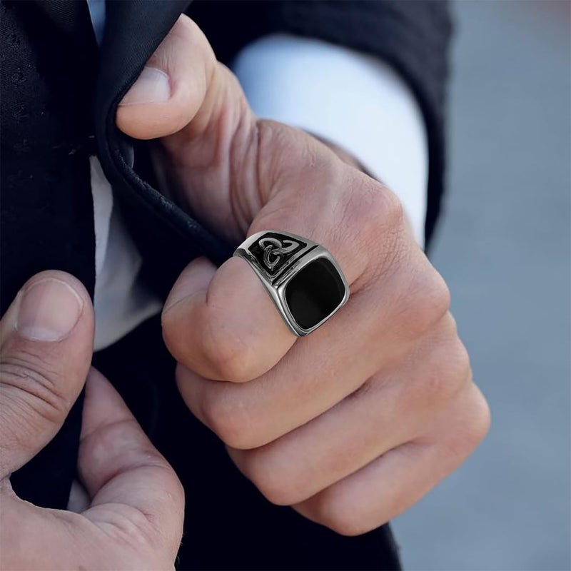FEYIR 9 Pcs Men's Stainless Steel Vintage Signet Ring Square Pinky Thumb Chunky Thin Band Cuban Link Ring Biker Rings Set for Men - Image 4