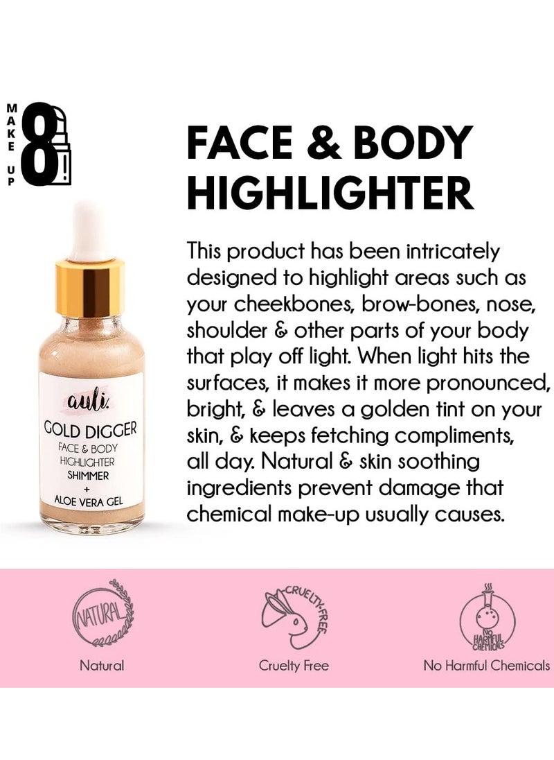 Auli Gold Liquid Facial Highlighter for Makeup All Skin Types 30ML Pack of 2