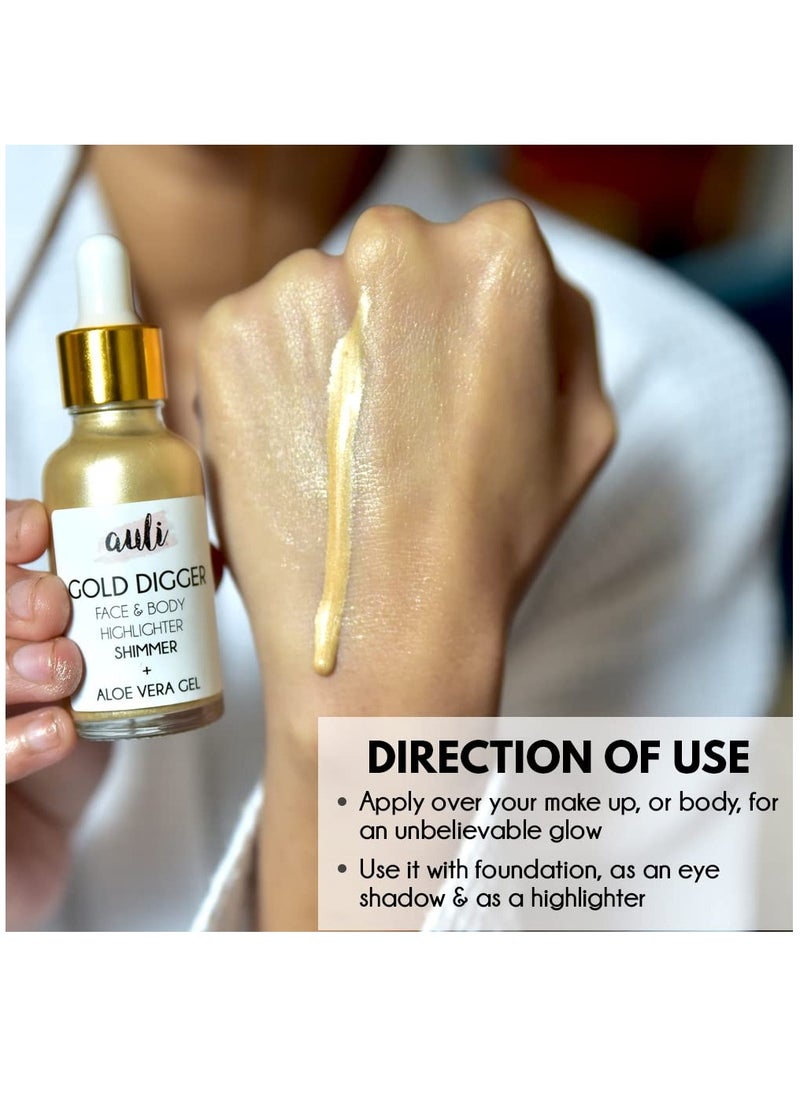 Auli Gold Liquid Facial Highlighter for Makeup All Skin Types 30ML Pack of 2