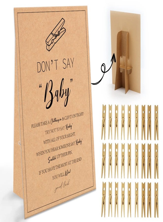 GNATV Minimalist Don't Say Baby Game (1 Sign And 50 Mini Natural Clothespins) Don't Say Baby Baby Shower Game, Baby Shower Decorations, Baby Shower Games Gender Neutral, Modern Minimalist, Kraft (2DS21) - Image 2