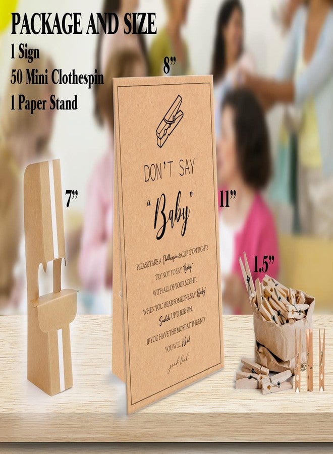 GNATV Minimalist Don't Say Baby Game (1 Sign And 50 Mini Natural Clothespins) Don't Say Baby Baby Shower Game, Baby Shower Decorations, Baby Shower Games Gender Neutral, Modern Minimalist, Kraft (2DS21) - Image 3
