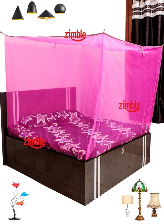 ZIMBLE ناموسية زيمبل 6.5 × 6.5، لون وردي، ناموسية ماشارداني مزدوجة الحجم (كينج سايز) مصنوعة من البوليستر والقطن، مناسبة لغرفة نوم الأطفال والعائلة - Image 1