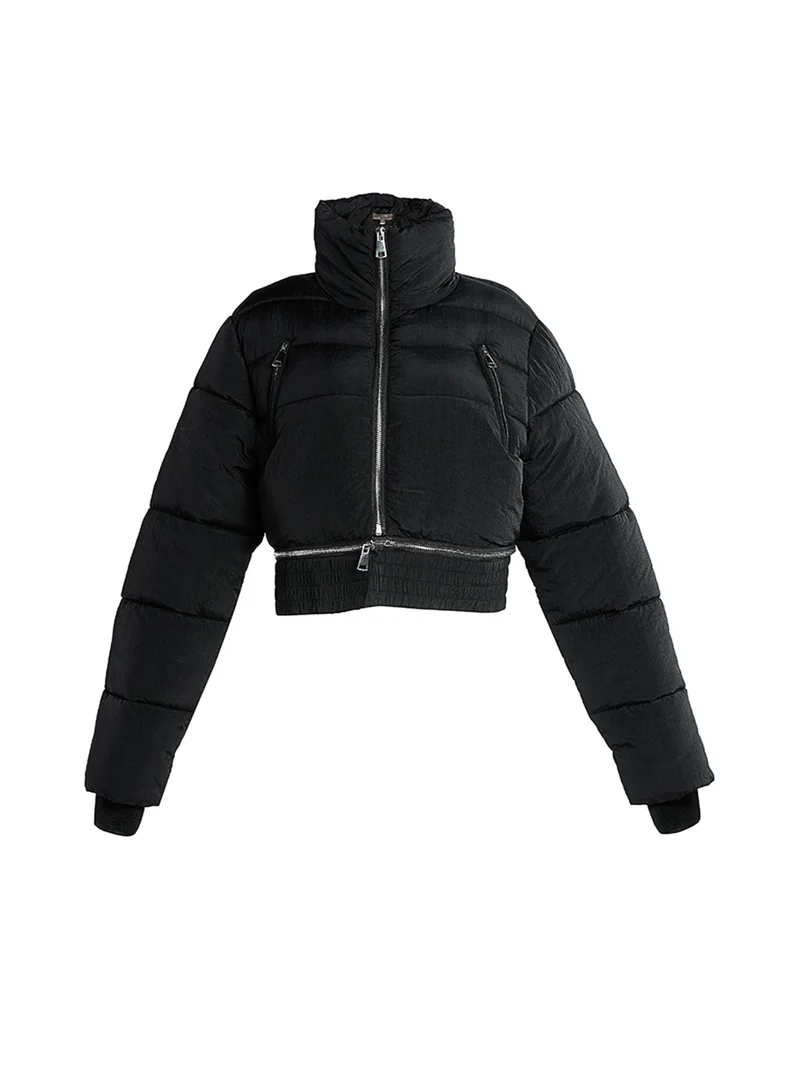 London Rag Black Cropped Detachable Turtleneck Puffer Jacket