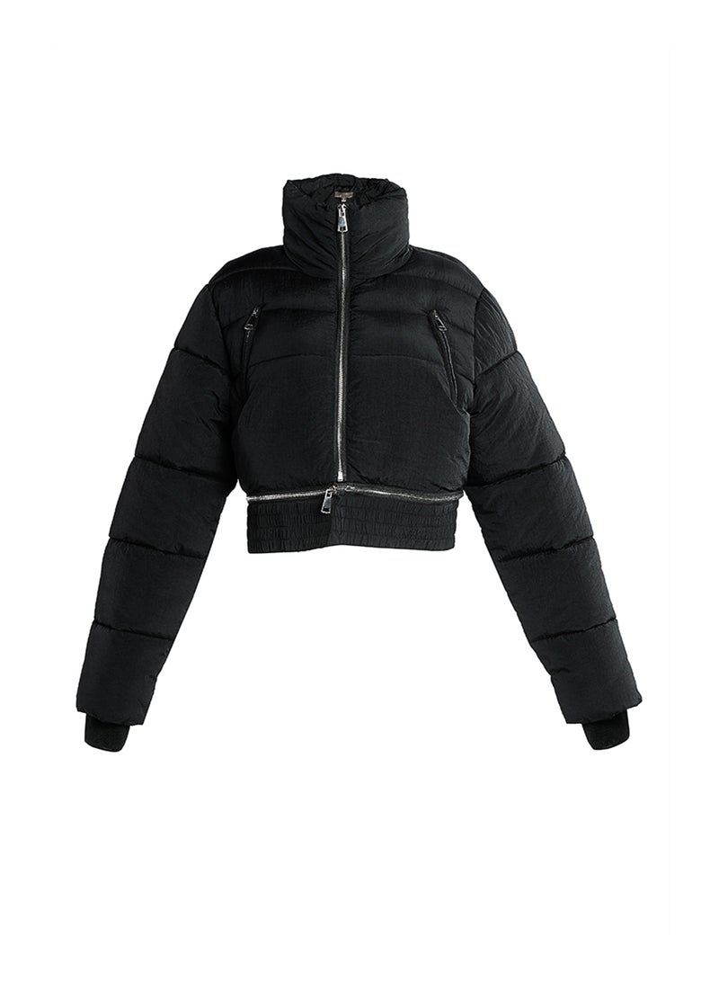 لندن راج سترة سوداء قصيرة قابلة للفصل ذات ياقة مدورة - Image 5