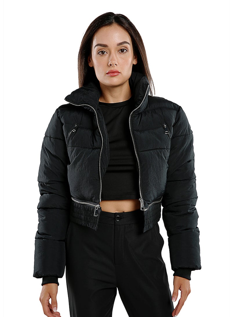 لندن راج سترة سوداء قصيرة قابلة للفصل ذات ياقة مدورة - Image 1