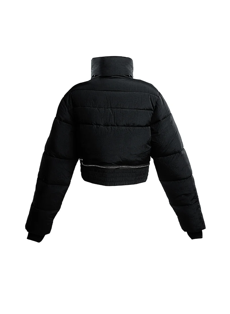 London Rag Black Cropped Detachable Turtleneck Puffer Jacket