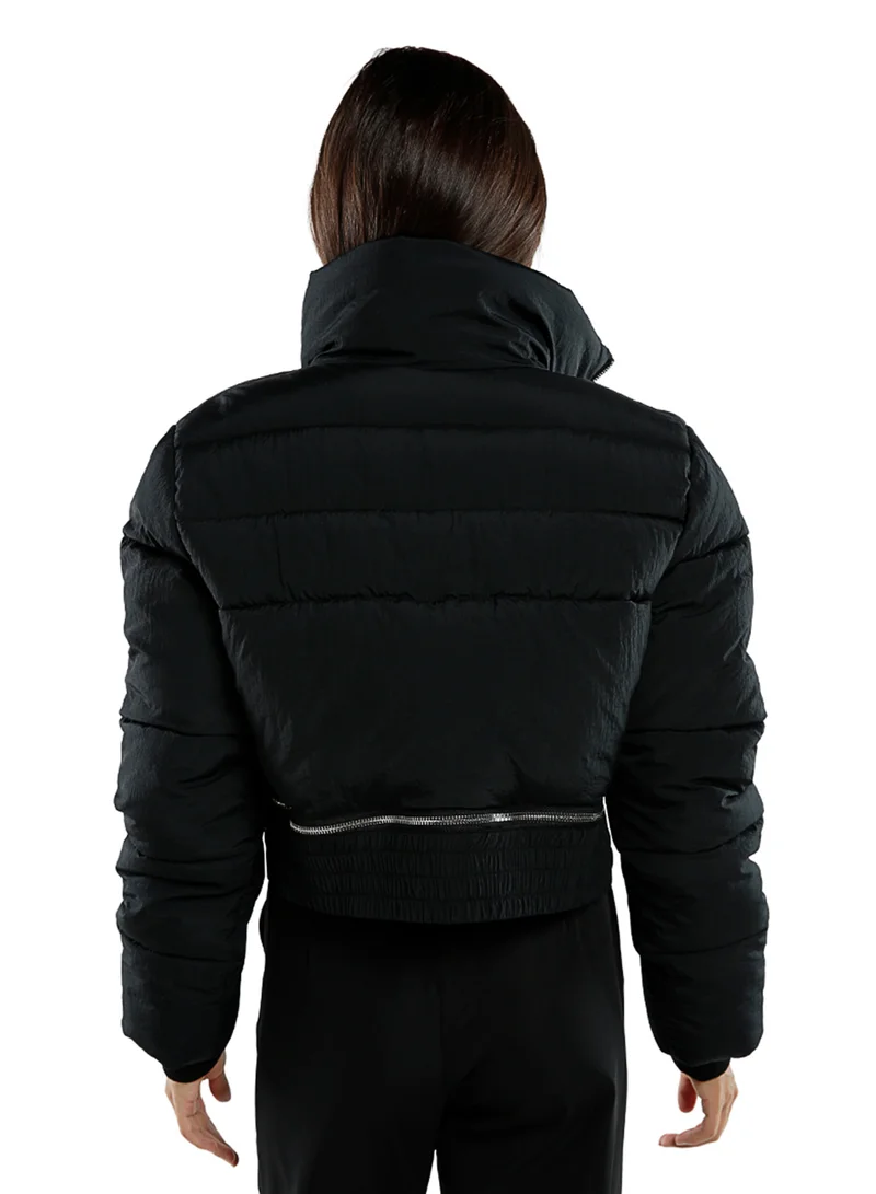 London Rag Black Cropped Detachable Turtleneck Puffer Jacket