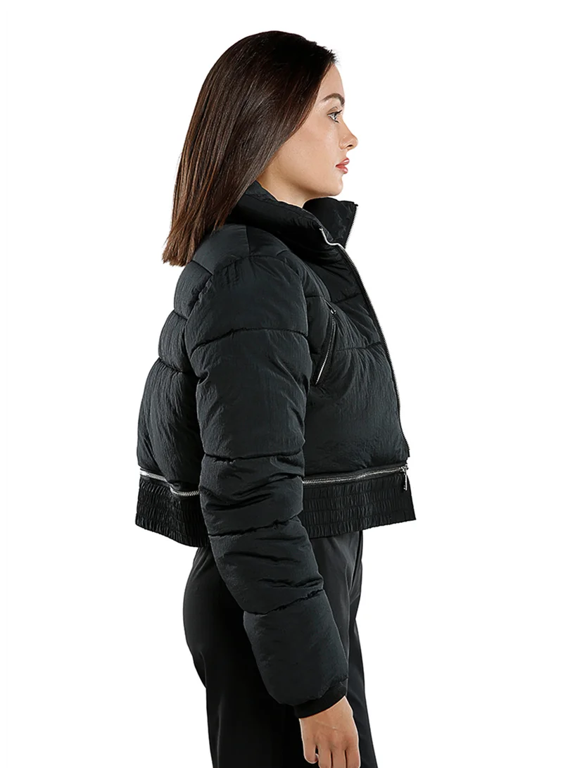 London Rag Black Cropped Detachable Turtleneck Puffer Jacket