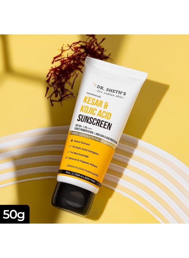 Dr. Sheth's Kesar & Kojic Acid Sunscreen with SPF 50 Pa++++ | For Pigmentation-Free Skin | No White Cast & Light Weight | For Daily Moisturization | For All Skin Types | 50 g - Image 3