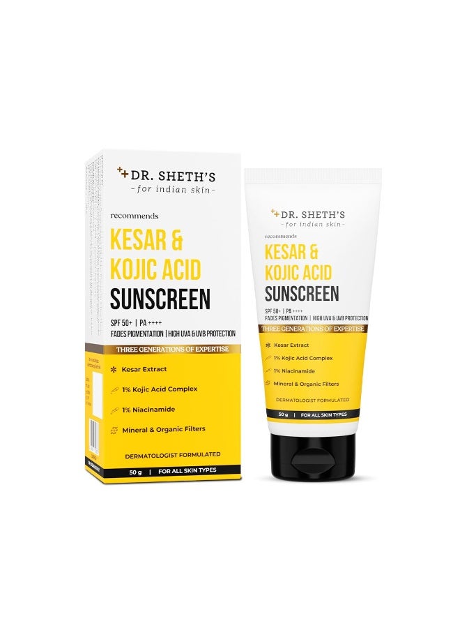 Dr. Sheth's Kesar & Kojic Acid Sunscreen with SPF 50 Pa++++ | For Pigmentation-Free Skin | No White Cast & Light Weight | For Daily Moisturization | For All Skin Types | 50 g - Image 1