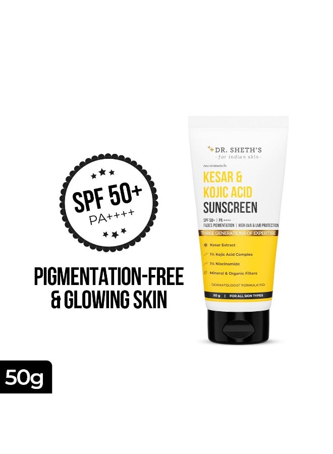 Dr. Sheth's Kesar & Kojic Acid Sunscreen with SPF 50 Pa++++ | For Pigmentation-Free Skin | No White Cast & Light Weight | For Daily Moisturization | For All Skin Types | 50 g - Image 2