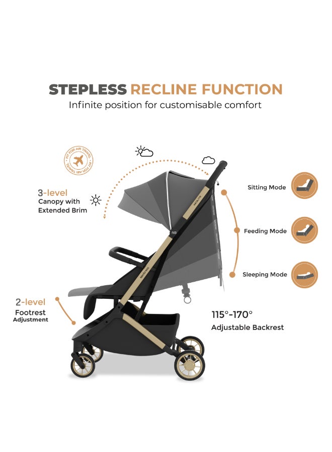 Neobreez - NEOLITE Ultra-Lightweight Cabin Size Travel Stroller - Grey/Black - Image 3