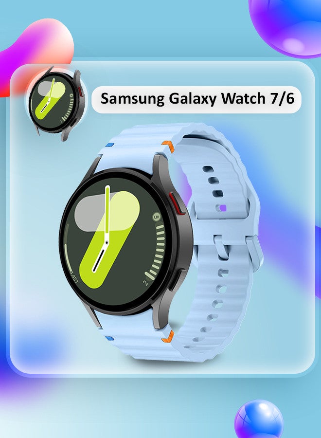 CATANES (for Samsung Galaxy Watch 7 / Samsung Galaxy Watch 6 ) Silicone Sport Band with Decorative Woven Line Durable and Sport Design for Men Women Light Blue - Image 3