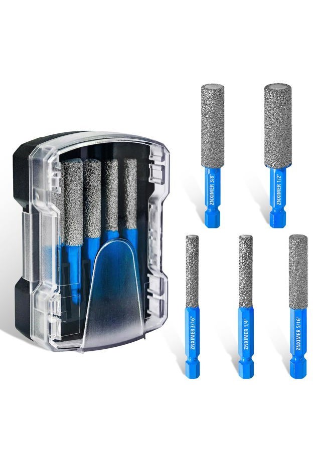 ZNXIMER 5pcs Diamond Drill Bits Set for Ceramic, Porcelain, Glass, Marble, Tiles, Granite, Stone and More - Versatile Tile Drill Bits for Efficient, Precise Drilling and Milling - Image 1