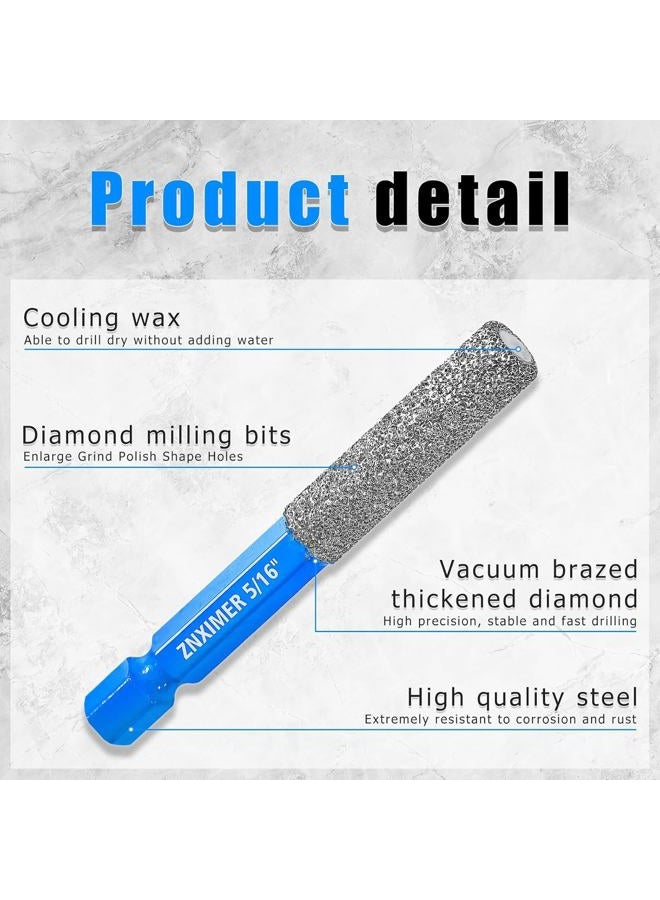 ZNXIMER 5pcs Diamond Drill Bits Set for Ceramic, Porcelain, Glass, Marble, Tiles, Granite, Stone and More - Versatile Tile Drill Bits for Efficient, Precise Drilling and Milling - Image 3