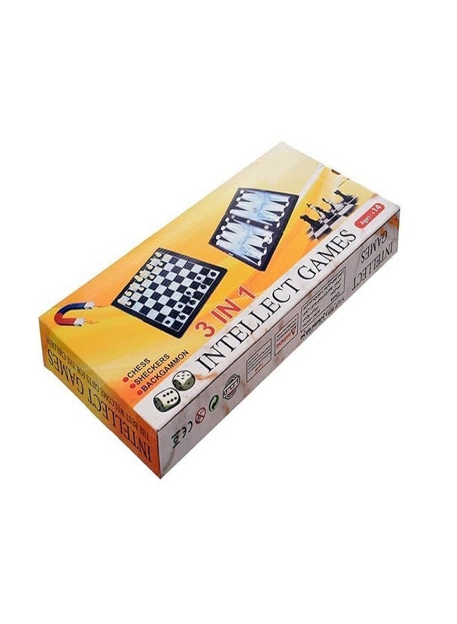 3 in 1 Medium Size Plastic Intellect Games Set, Chess, Checkers, Backgammon, Magnetic Board Game Collection - Image 1