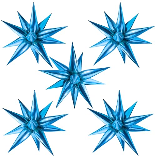Moukiween 60 PCS Blue Star Balloons 12 Point Cone Explosion Star Foil Balloons for Birthday Gender Reveal Baby Shower Wedding Graduation Decorations Blue - Image 1