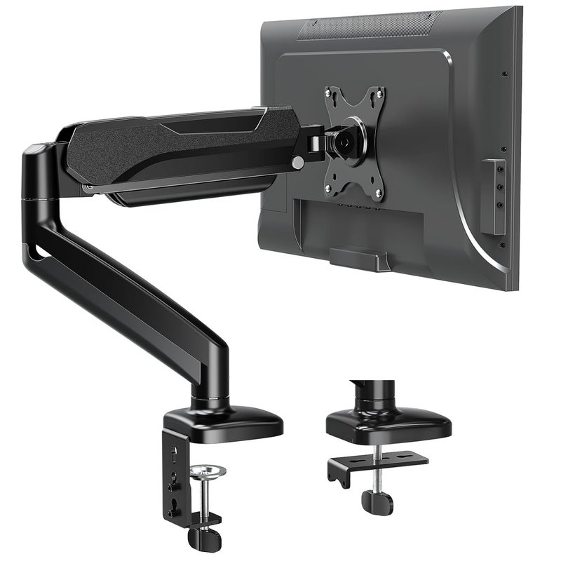 MOUNTUP Single Monitor Desk Mount, Adjustable Gas Spring Monitor Arm Support Max 32 Inch Screen, Computer Monitors Stand with Clamp/Grommet Mounting Base, VESA Mounts Fit 4.4-17.6lbs Computer, Black - Image 1