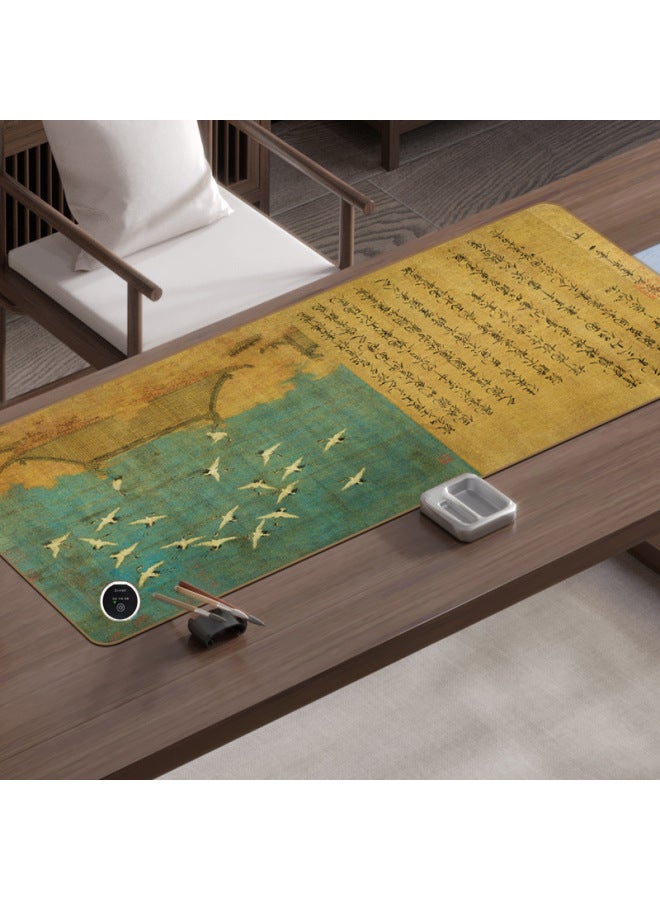 Antique Calligraphy Heating Mouse Pad Oversized Heating Warm Table Mat Waterproof Office Computer Leather Pad Wholesale-Color:330*800mm-Pattern:Style 01 - Image 1