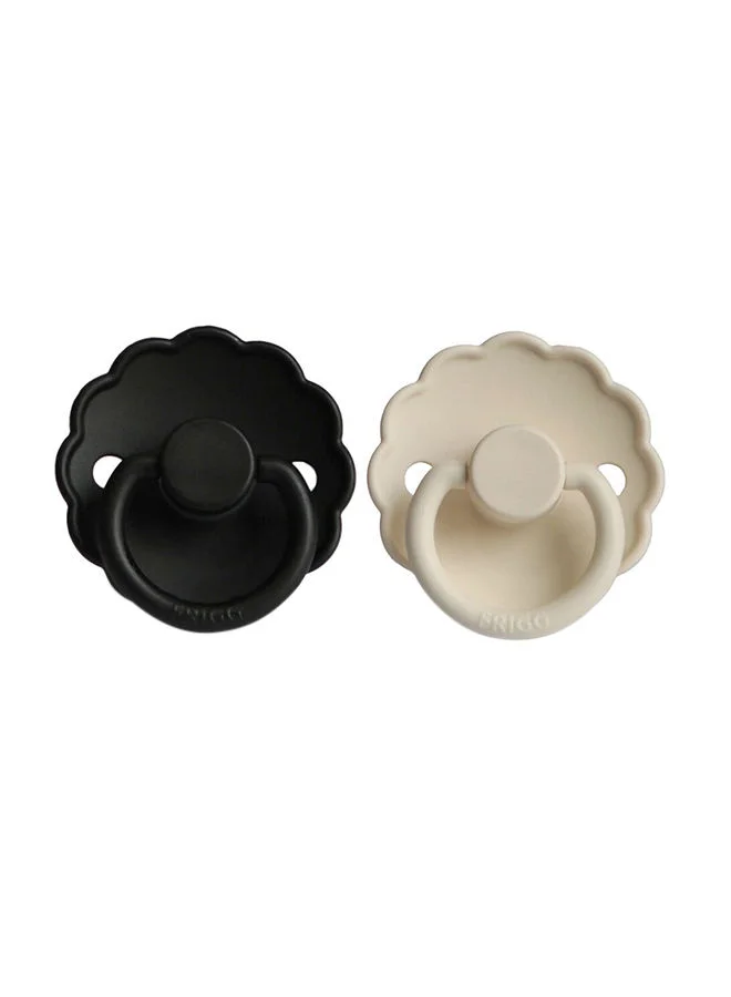 FRIGG Pack Of 2 Daisy Silicone Baby Pacifier 0-6M, Cream/Jet Black - Size 1