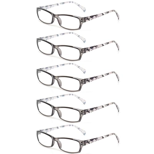 Kerecsen Reading Glasses 5 Pairs Fashion Ladies Readers Spring Hinge with Pattern Print Eyeglasses for Women 5 Grey 25 x - Image 1