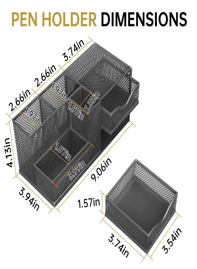 ReePlan Mesh Desk Organizer, Pen Organizer with 2 Drawers and 5 Compartments, Versatile Pen Holder for Small Space, Desk Organizers and Accessories for School Office Supplies, Black - Image 2