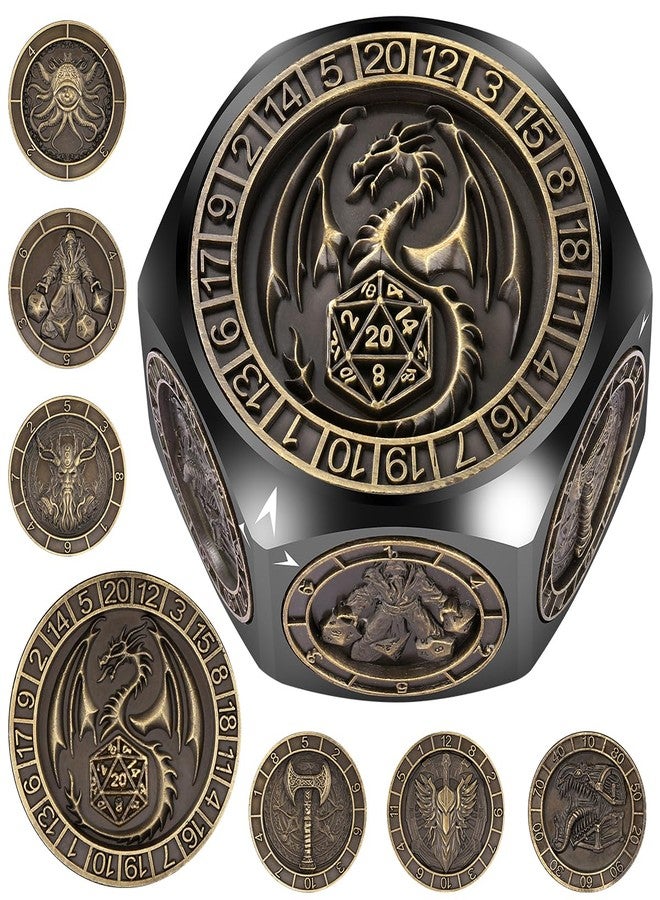 DND DADO DND Spinner Dice, 3D Hexagon Relief Design, 8-in-1 Metal Dice Set, D&D Polyhedral Rotating Game Dice, DND Gifts with Dragon Logo Gift Box, Role Play Board Game Accessories, Black - Image 1