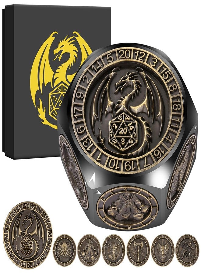 DND DADO DND Spinner Dice, 3D Hexagon Relief Design, 8-in-1 Metal Dice Set, D&D Polyhedral Rotating Game Dice, DND Gifts with Dragon Logo Gift Box, Role Play Board Game Accessories, Black - Image 3
