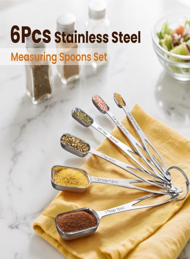 THLHKD 6PCS Narrow Measuring Spoons Set, Stainless Steel Measuring Spoon Fits in Spice Jars, Metal Teaspoon Measuring Spoons, Rectangular Tablespoon, Long Measuring Spoons for Dry & Liquid Ingredients - Image 2