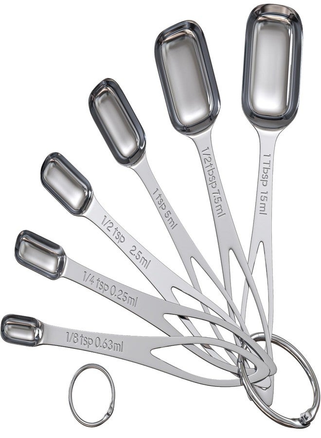 THLHKD 6PCS Narrow Measuring Spoons Set, Stainless Steel Measuring Spoon Fits in Spice Jars, Metal Teaspoon Measuring Spoons, Rectangular Tablespoon, Long Measuring Spoons for Dry & Liquid Ingredients - Image 1