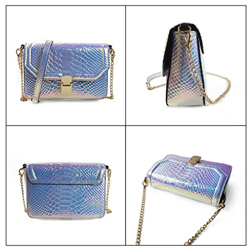 RemeeHi Hologram Snake Skin Leather Shoulder Bag Crossbody Bag with Chain (Hologram Purple) - Image 4