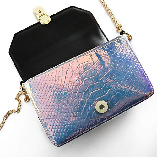 RemeeHi Hologram Snake Skin Leather Shoulder Bag Crossbody Bag with Chain (Hologram Purple) - Image 5