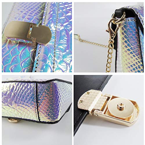 RemeeHi Hologram Snake Skin Leather Shoulder Bag Crossbody Bag with Chain (Hologram Purple) - Image 2