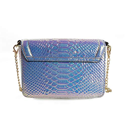 RemeeHi Hologram Snake Skin Leather Shoulder Bag Crossbody Bag with Chain (Hologram Purple) - Image 3