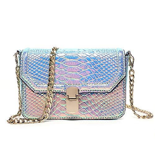 RemeeHi Hologram Snake Skin Leather Shoulder Bag Crossbody Bag with Chain (Hologram Purple) - Image 1