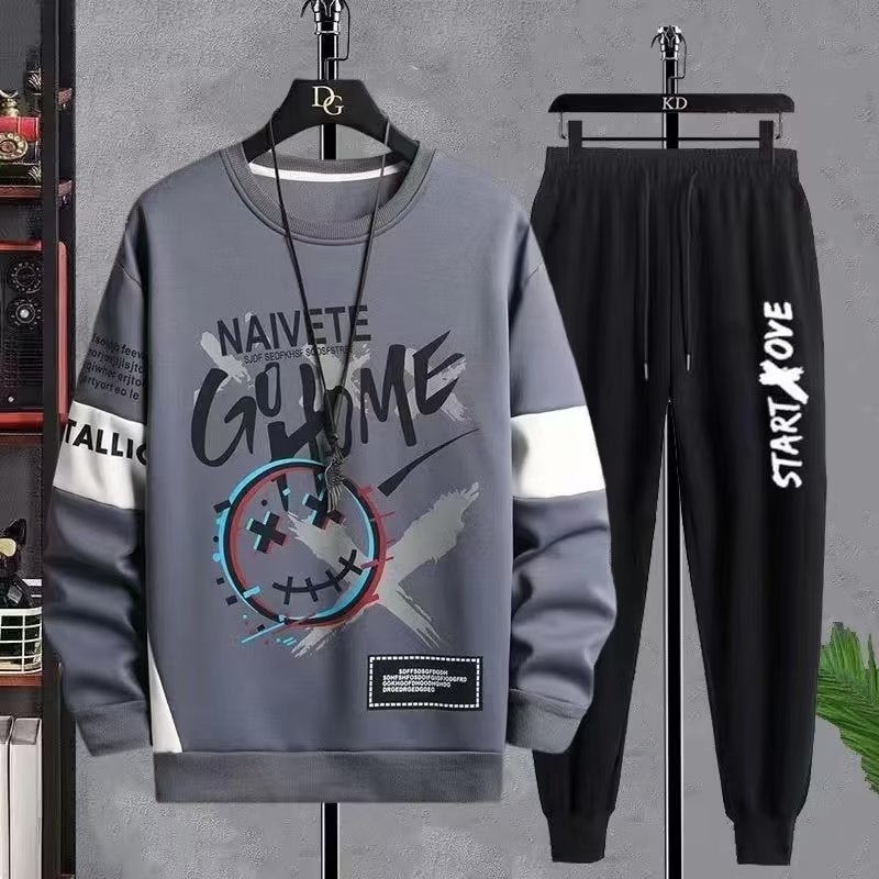 Sweater suit mens autumn 2022 New ins fashion brand Youth versatile casual student sports two-piece suit fashion Y07 Black