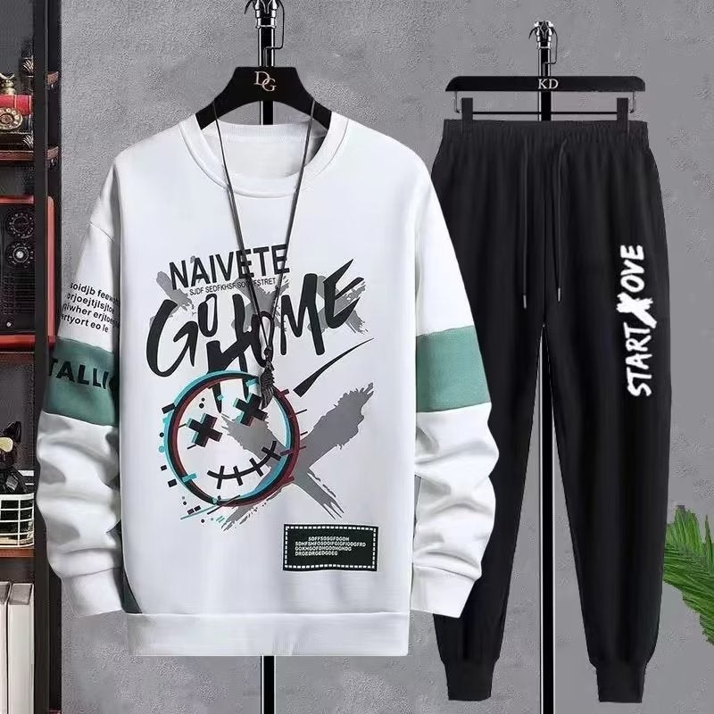 Sweater suit mens autumn 2022 New ins fashion brand Youth versatile casual student sports two-piece suit fashion Y07 Black