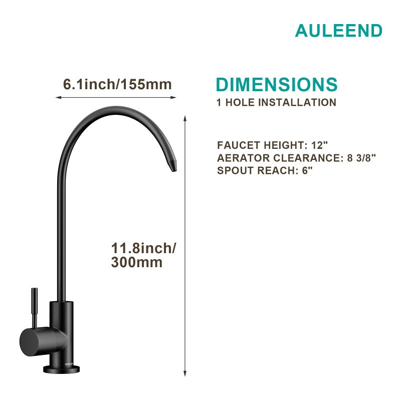 AULEEND Brass Reverse Osmosis Faucet, Sink Water Filter System, Suitable for Most Reverse Osmosis or Water Filtration Systems, Kitchen bar Sink Drinking Faucet (Matte Black) - Image 2