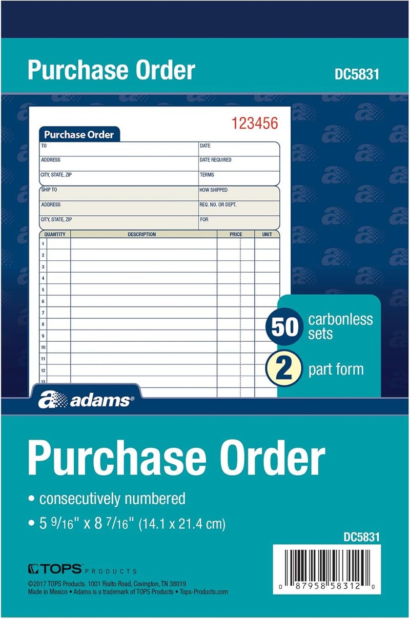 Adams 2-Part Carbonless Purchase Order Book, White/Canary, 50 Sets, 5-9/16 x 8-7/16 Inches - Image 2