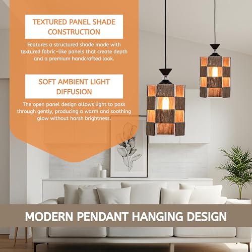 Groeien Crystal Jute Weave Metal Hanging Pendant Ceiling Lamp Fixture | Chandelier for Home, Indoor, Outdoor,Living Room, Bedroom(Bulb Included)(JuteWeave, 1) - Image 4