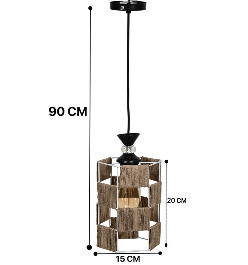 Groeien Crystal Jute Weave Metal Hanging Pendant Ceiling Lamp Fixture | Chandelier for Home, Indoor, Outdoor,Living Room, Bedroom(Bulb Included)(JuteWeave, 1) - Image 5