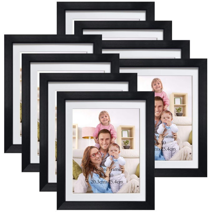 8X10 PICTURE FRAME BLACK SET OF 8 9X12 FRAMES MATTED TO DISPLAY 8 X 10 PHOTO WITH MAT FOR WALL OR TABLETOP