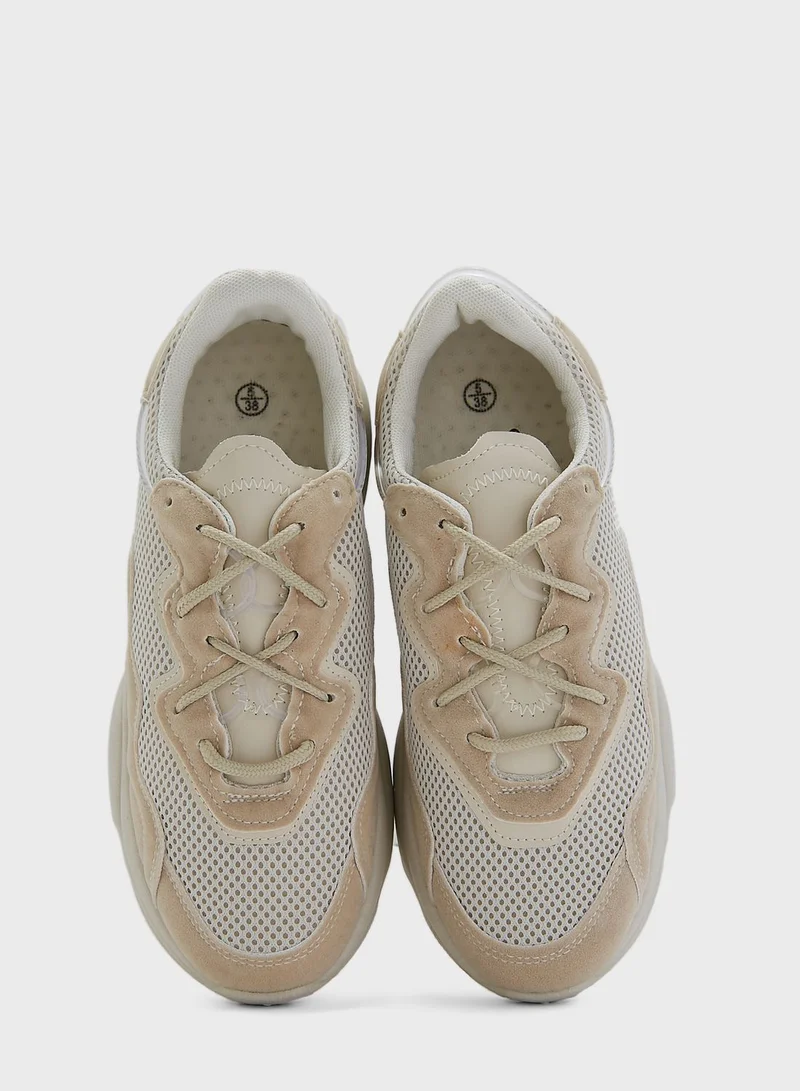Truffle Total Nude Pu Lace-Up Chunky Sneakers