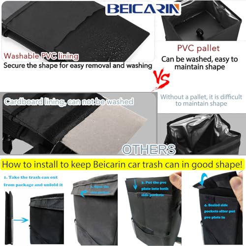 Beicarin Car Trash Can with Lid - Trash Bag Hanging with Storage Pockets Leak-Proof SUV Organizer Collapsible and Portable Waterproof Truck Garbage Bin, 2.6 Gal Large Capacity Multipurpose Trash Bin for Van - Image 2