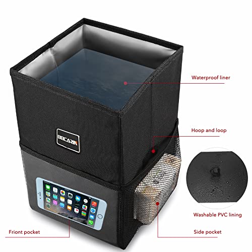 Beicarin Car Trash Can with Lid - Trash Bag Hanging with Storage Pockets Leak-Proof SUV Organizer Collapsible and Portable Waterproof Truck Garbage Bin, 2.6 Gal Large Capacity Multipurpose Trash Bin for Van - Image 3