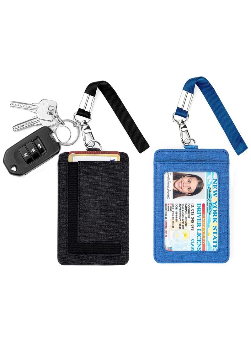 SYOSI ID Badge Holder with Wristlet Keychain, 2Pcs Slim Minimalist Lanyard Card Case Holder ID Case with Detachable Keychain Wristlet, Hand-held Student Card ID, Offices ID, School ID, Driver's License  - Image 1