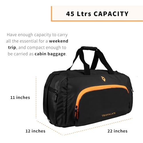 Travalate Travel Duffle Luggage Bag Organizer | Multi Pocket Ultra-Light| Polyester 45 Litre | Men and Women | 22 X 12 X 11 Inch (Black) - Image 3