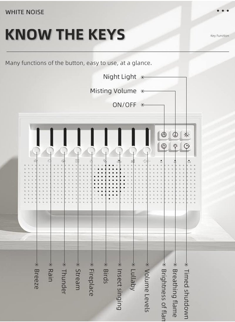 Flame Diffuser White Noise Machine Aroma Diffusers Air Humidifier  Flame Light and 8 Soothing Natural Sounds